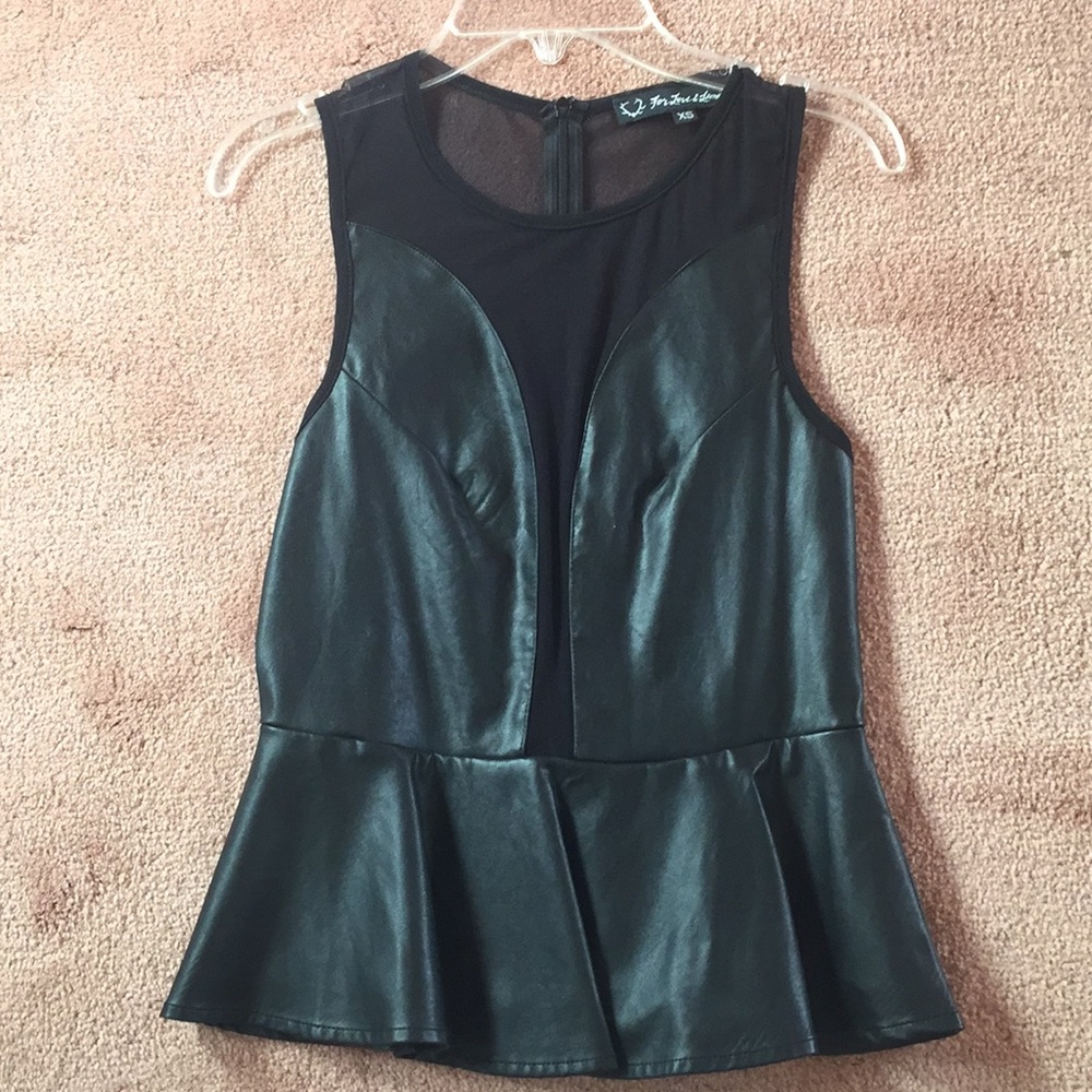 For Love and Lemons NWOT Peplum x Faux Leather Top - Picture 5 of 8